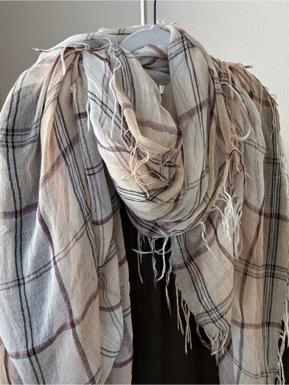 Oversized Sundance Neutral Plaid Fringe Scarf